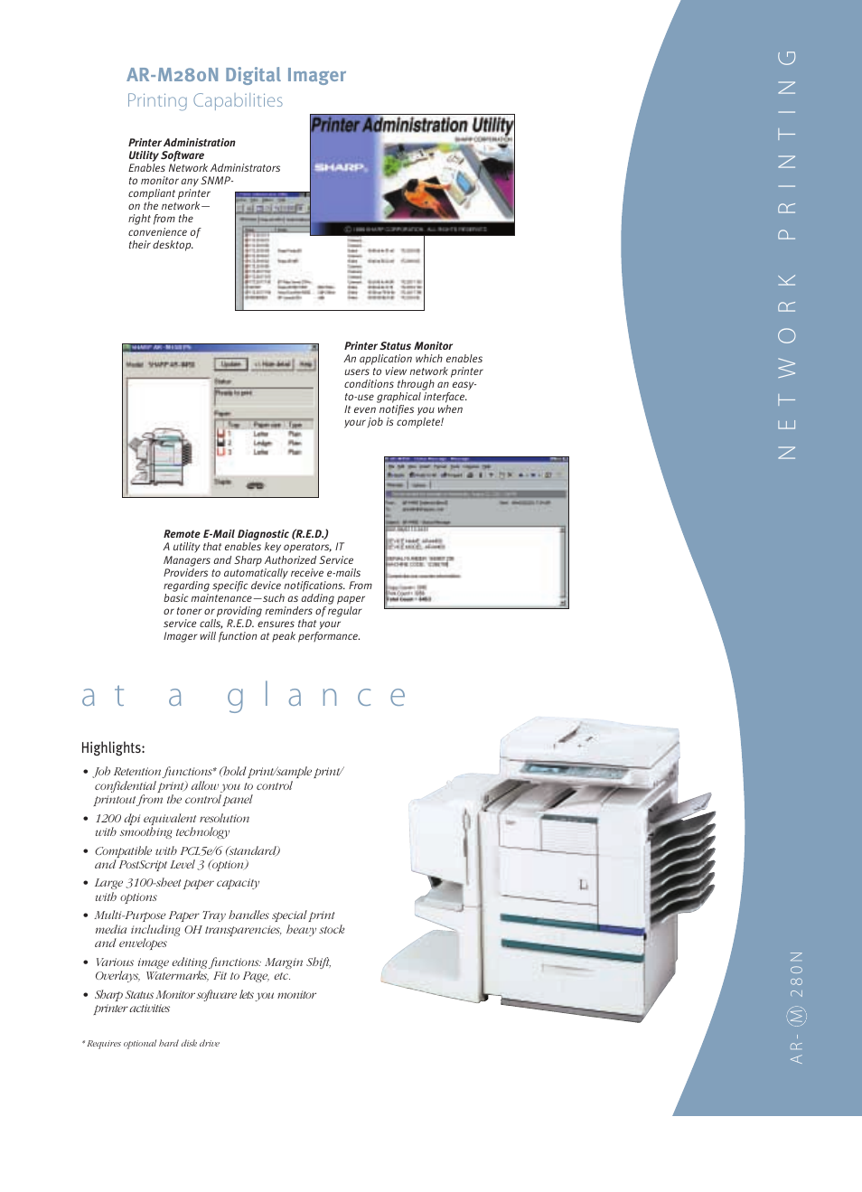 Net work printing, Ar-m280n digital imager printing capabilities, Next page previous page | Sharp AR-M280N User Manual | Page 6 / 11