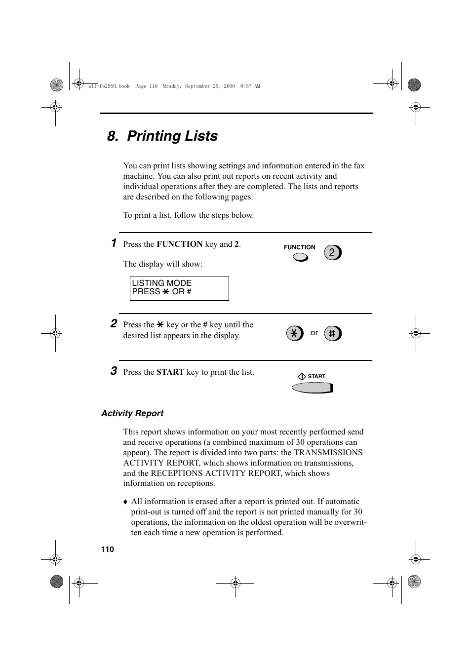 Printing lists | Sharp FO-2950M User Manual | Page 112 / 152