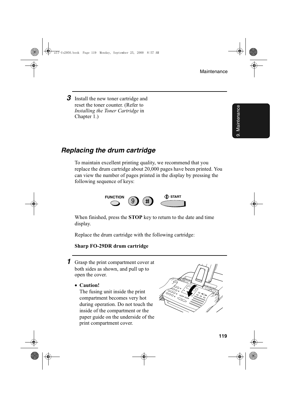 Replacing the drum cartridge | Sharp FO-2950M User Manual | Page 121 / 152