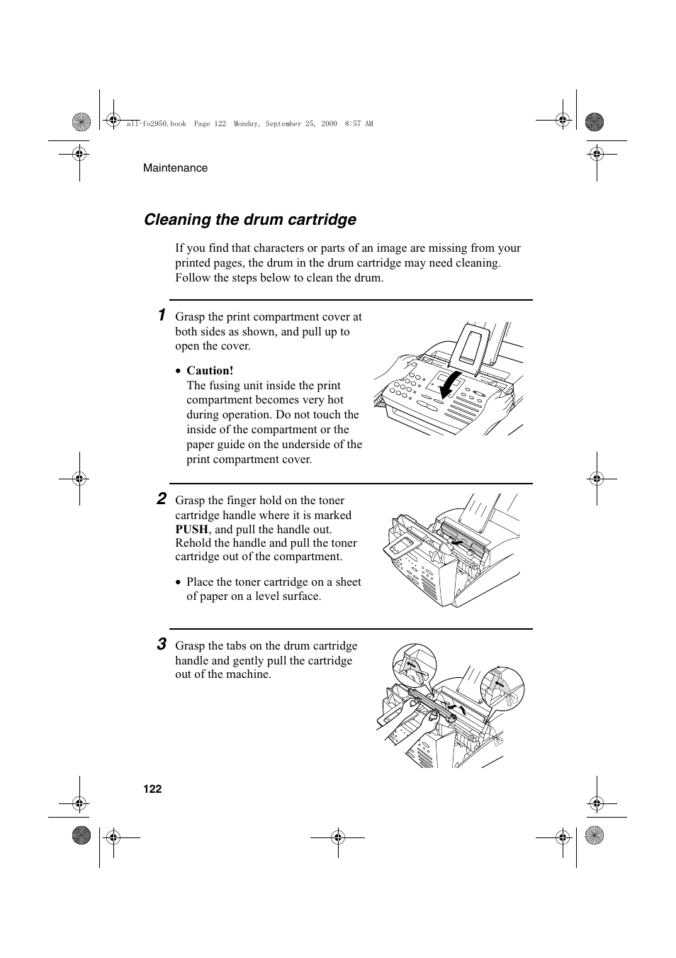 Cleaning the drum cartridge | Sharp FO-2950M User Manual | Page 124 / 152