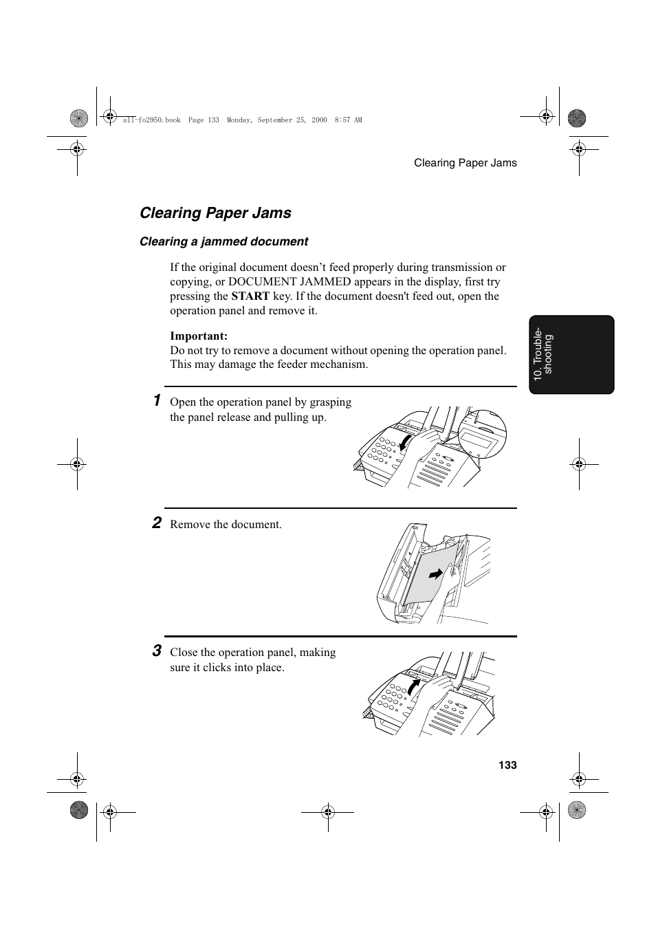 Clearing paper jams | Sharp FO-2950M User Manual | Page 135 / 152