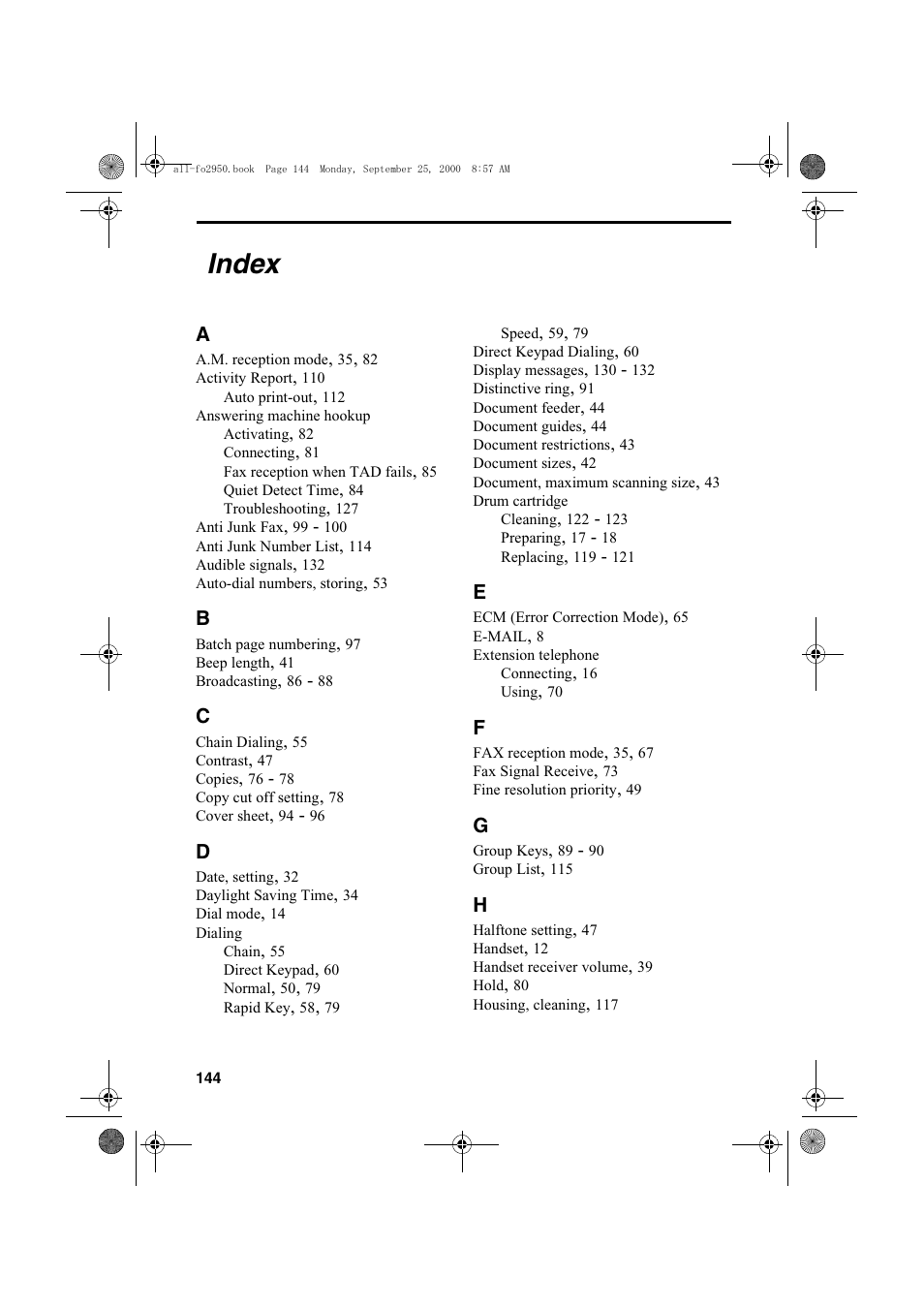 Index | Sharp FO-2950M User Manual | Page 146 / 152