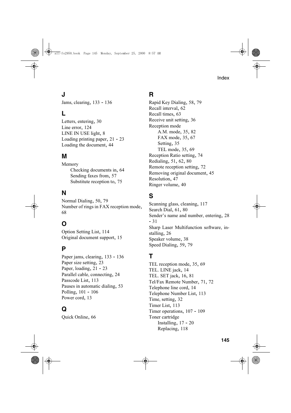 Sharp FO-2950M User Manual | Page 147 / 152