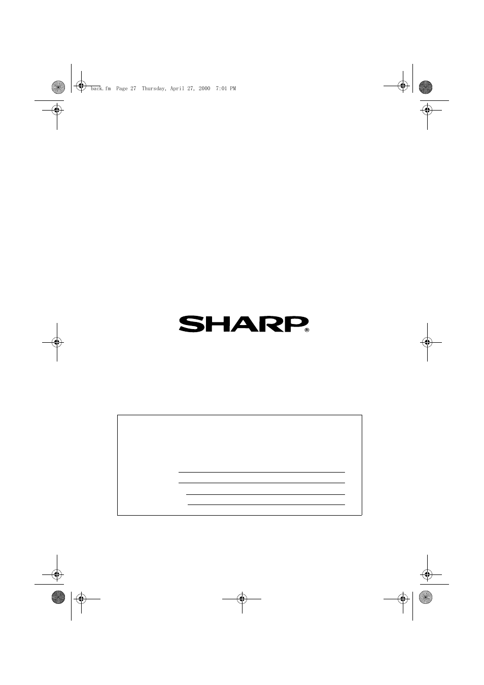 Sharp corporation, Sharp document network system of america | Sharp FO-2950M User Manual | Page 152 / 152