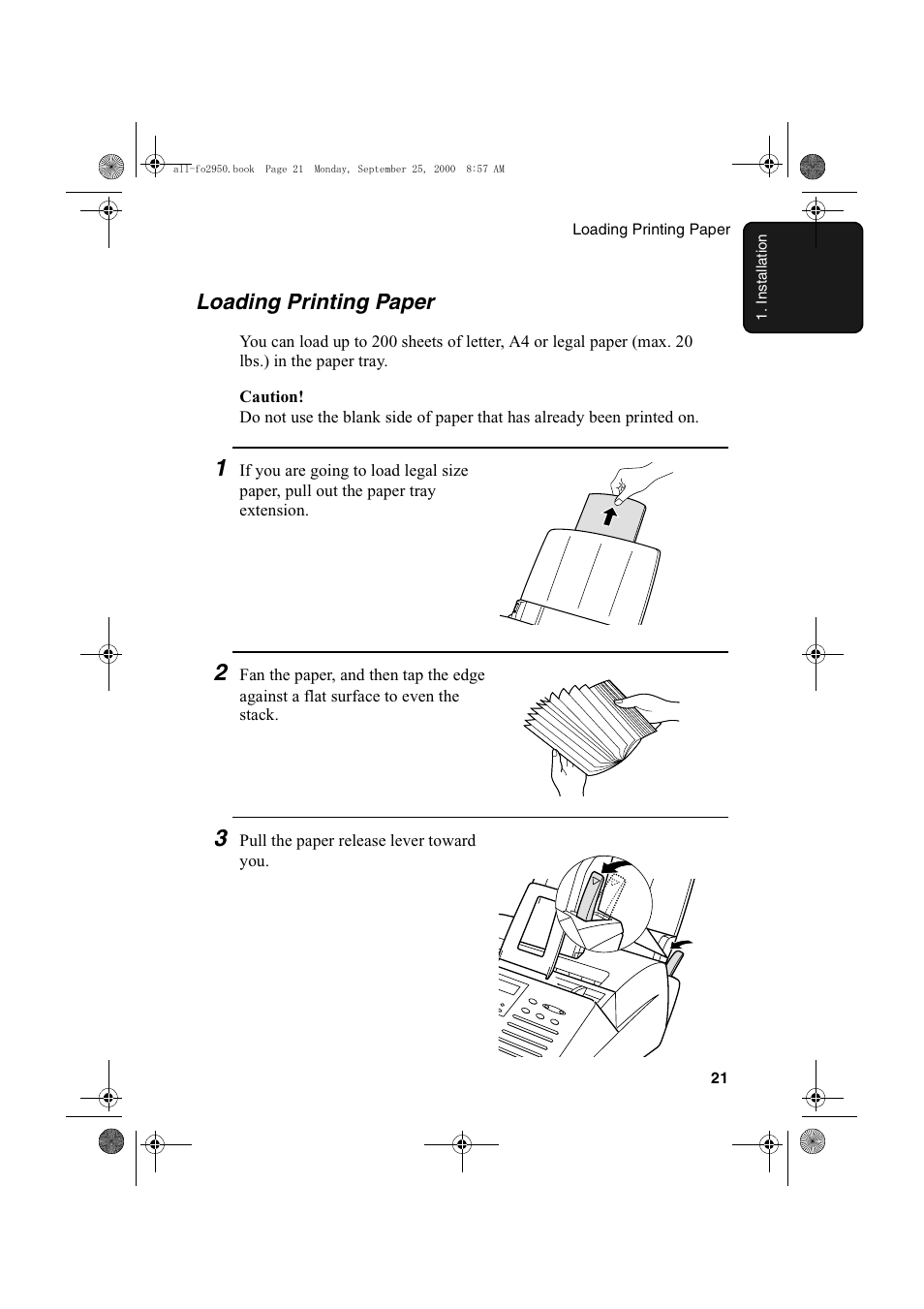 Loading printing paper | Sharp FO-2950M User Manual | Page 23 / 152