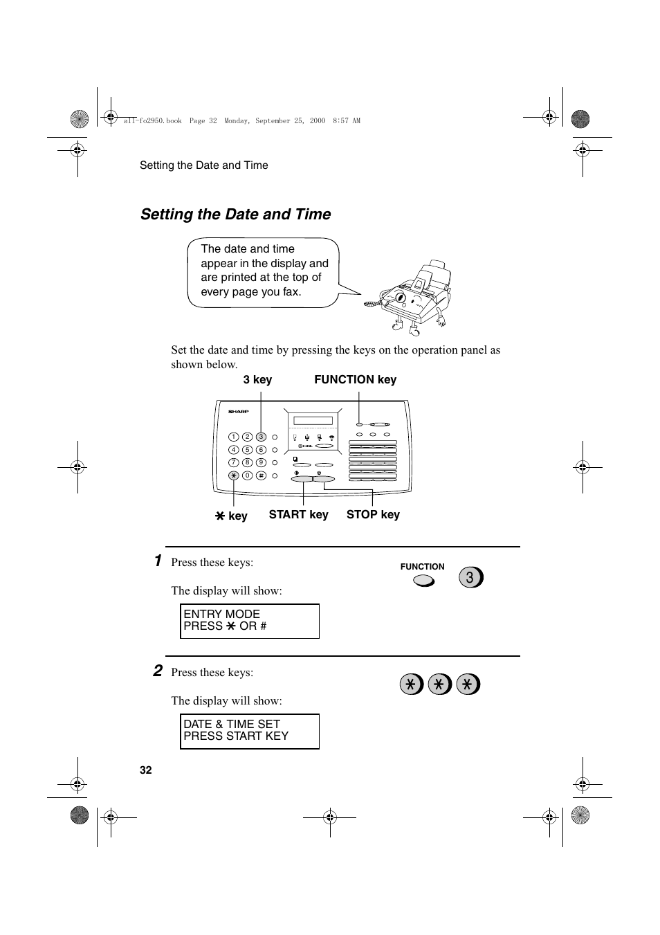 Setting the date and time | Sharp FO-2950M User Manual | Page 34 / 152