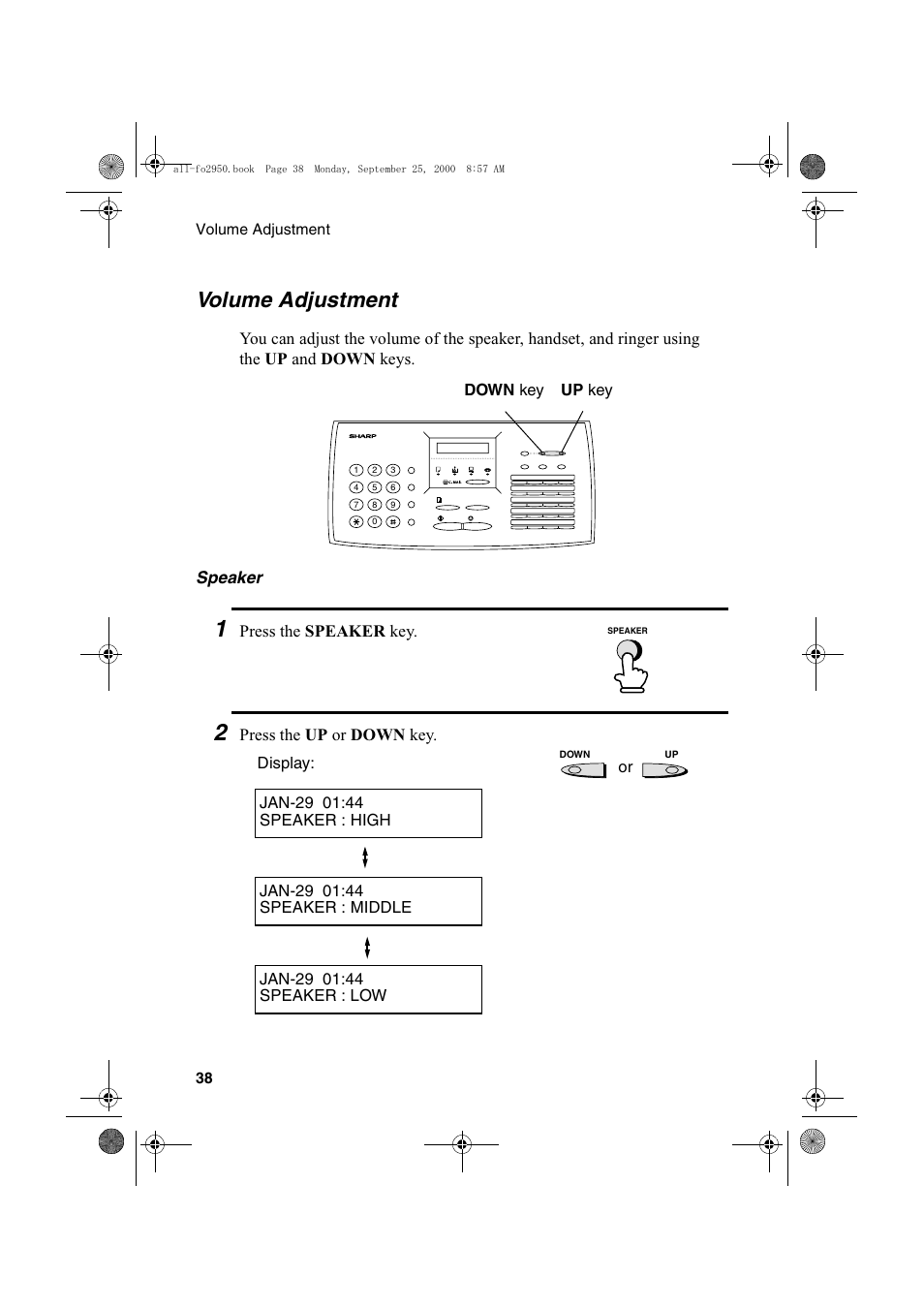 Volume adjustment | Sharp FO-2950M User Manual | Page 40 / 152