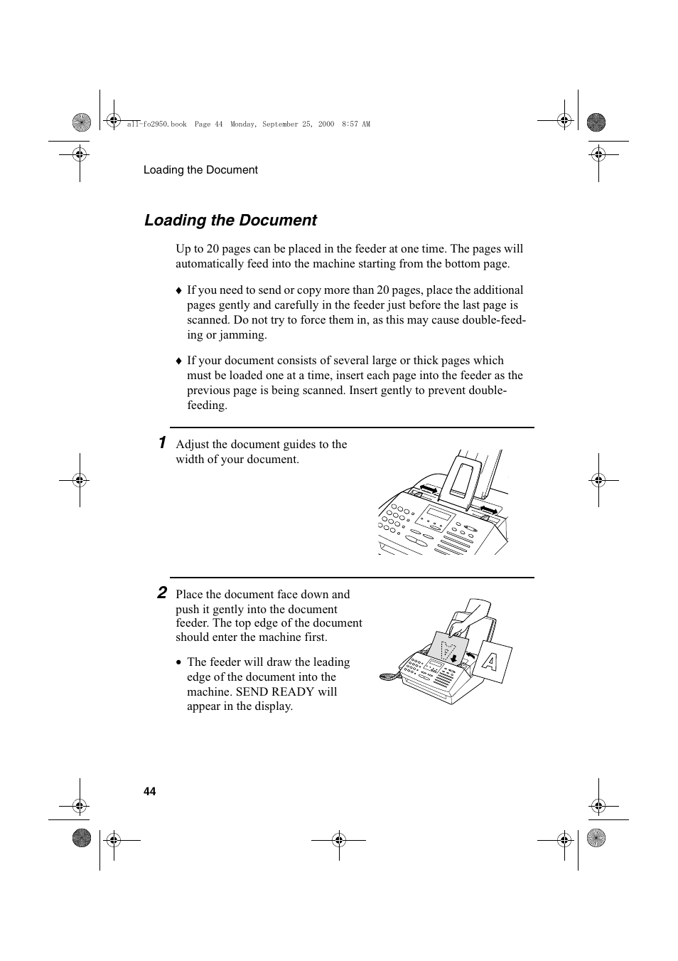 Loading the document | Sharp FO-2950M User Manual | Page 46 / 152