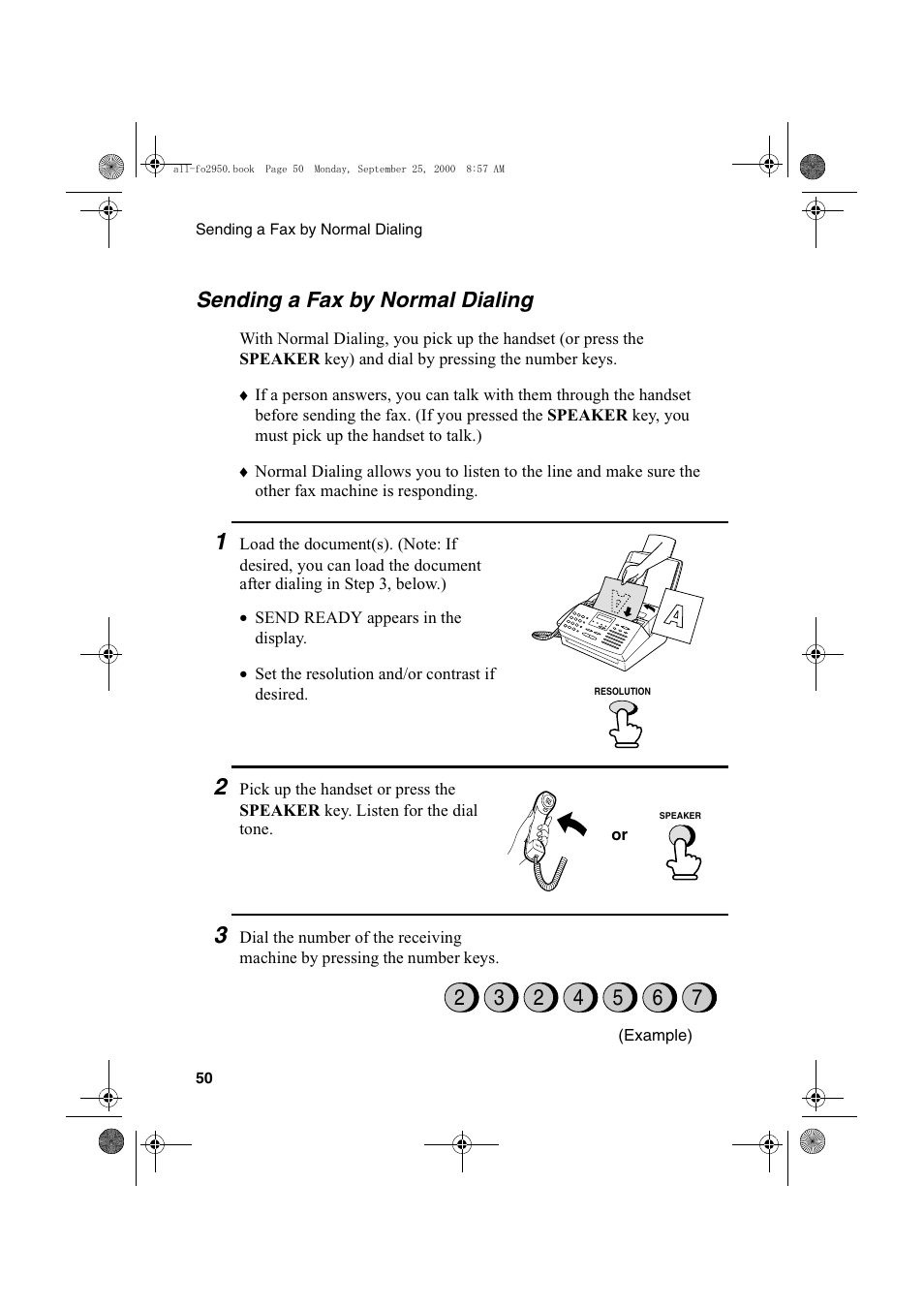 Sending a fax by normal dialing | Sharp FO-2950M User Manual | Page 52 / 152