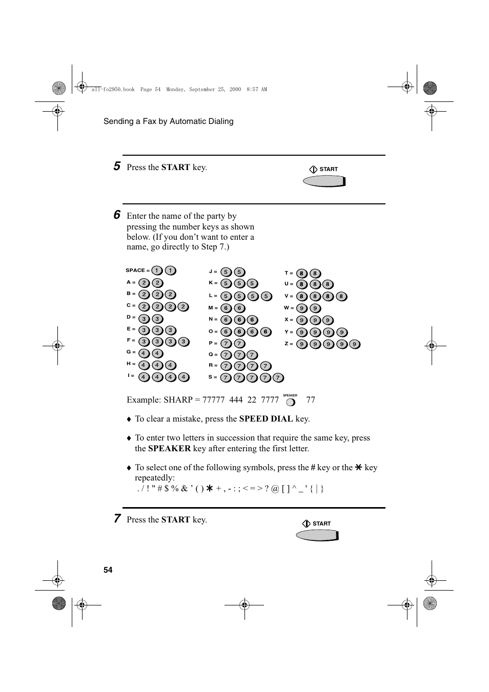 Press the start key | Sharp FO-2950M User Manual | Page 56 / 152