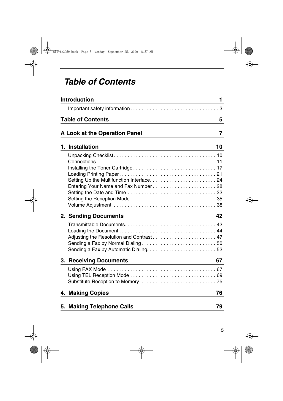 Sharp FO-2950M User Manual | Page 7 / 152