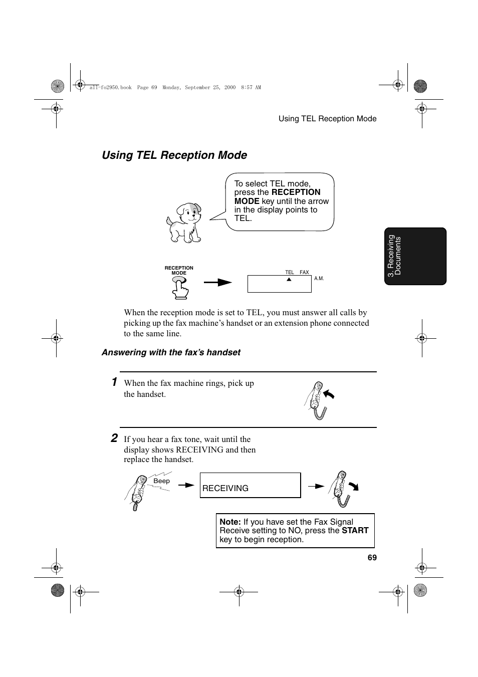 Using tel reception mode | Sharp FO-2950M User Manual | Page 71 / 152