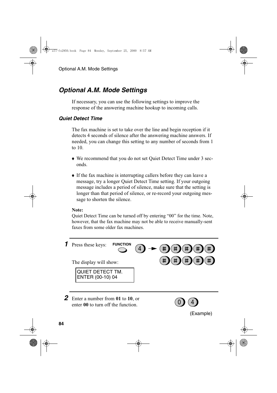 Optional a.m. mode settings | Sharp FO-2950M User Manual | Page 86 / 152