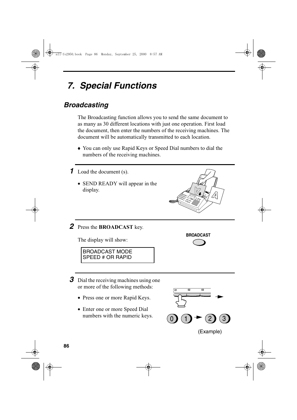 Special functions, Broadcasting | Sharp FO-2950M User Manual | Page 88 / 152