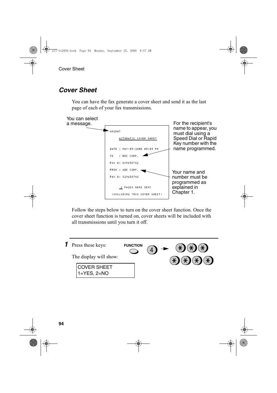 Cover sheet | Sharp FO-2950M User Manual | Page 96 / 152