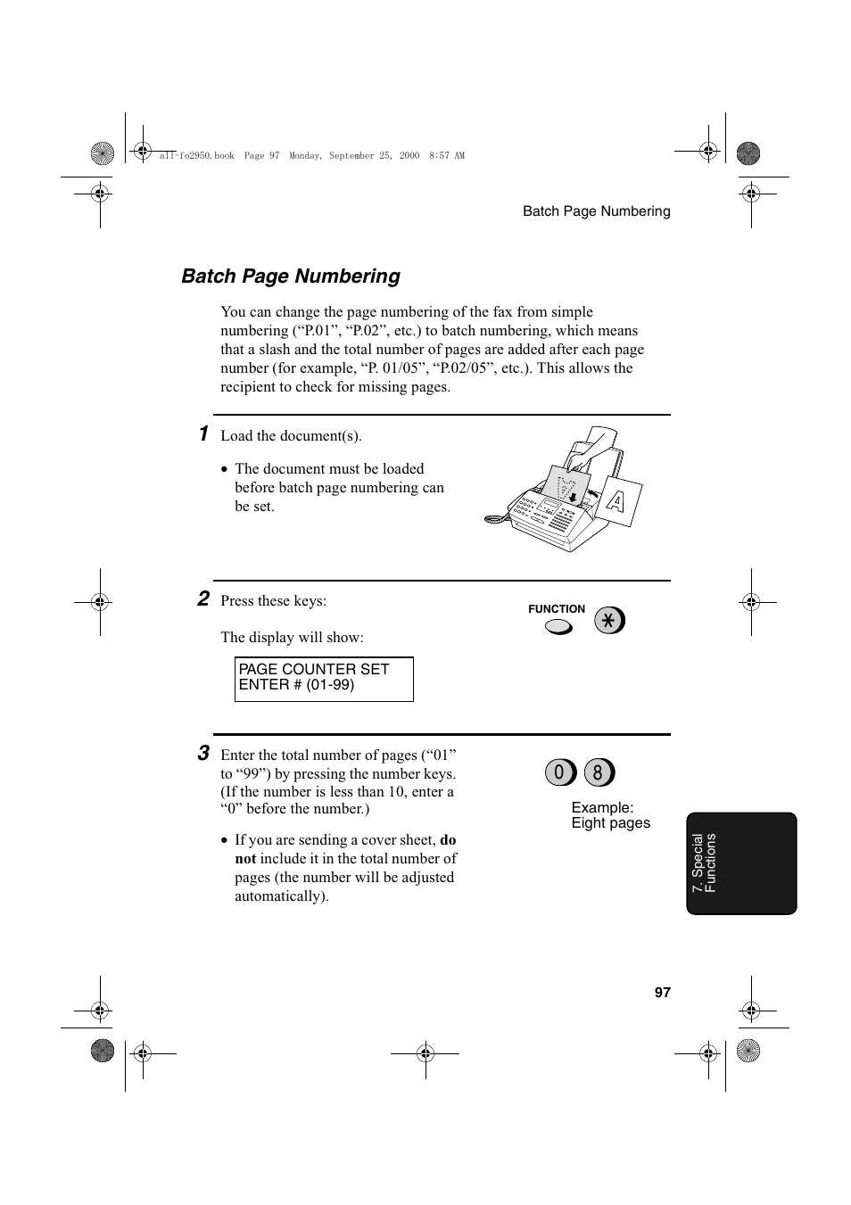 Batch page numbering | Sharp FO-2950M User Manual | Page 99 / 152