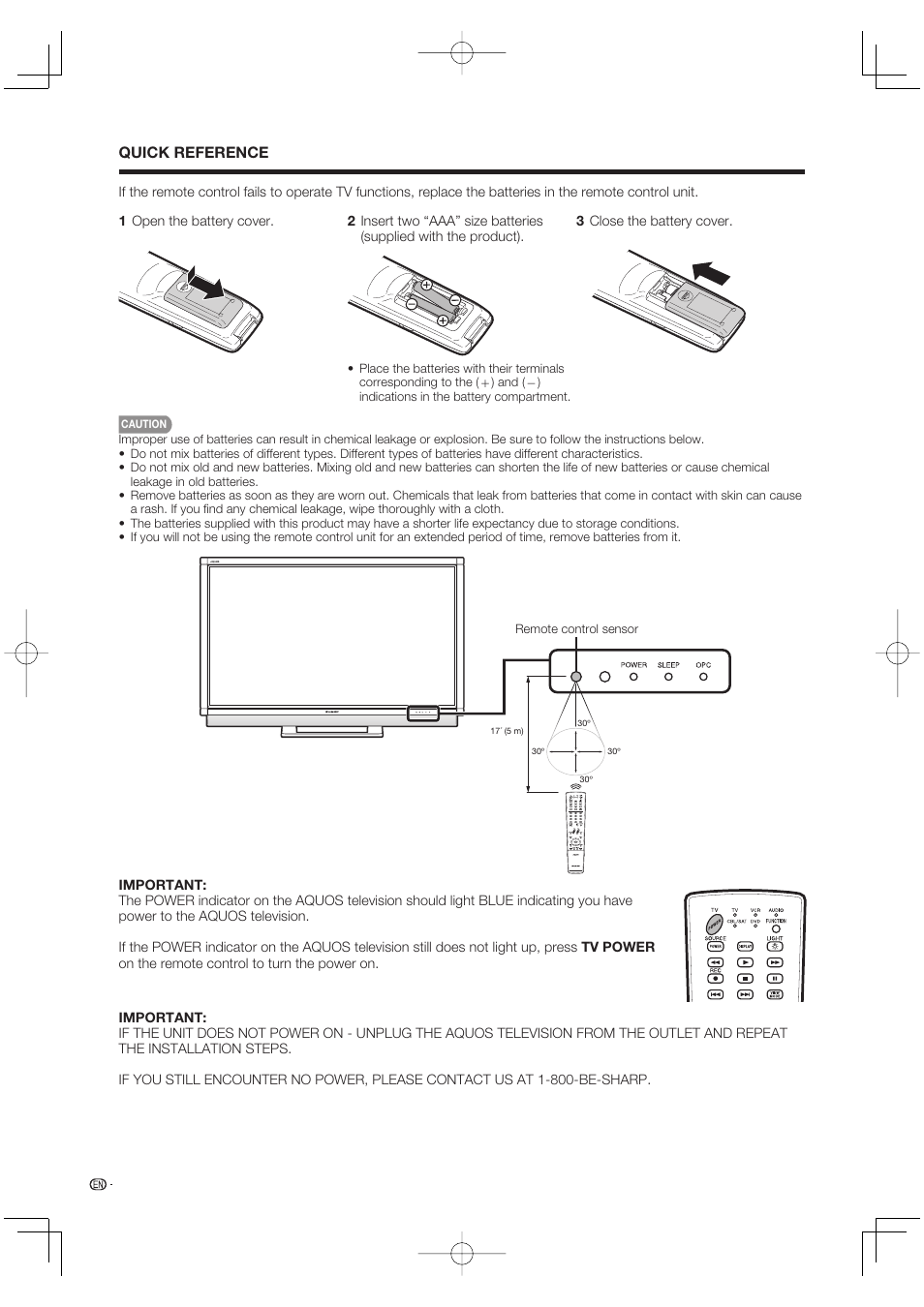 Quick reference | Sharp Aquos LC 52SE94U User Manual | Page 10 / 59