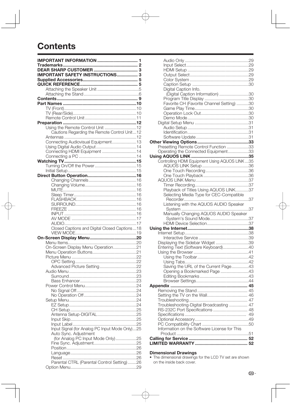 Sharp Aquos LC 52SE94U User Manual | Page 11 / 59