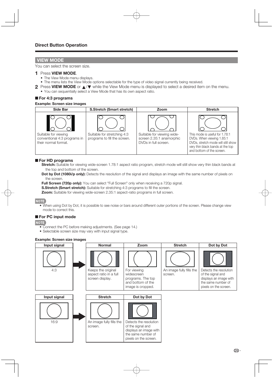 View mode | Sharp Aquos LC 52SE94U User Manual | Page 21 / 59