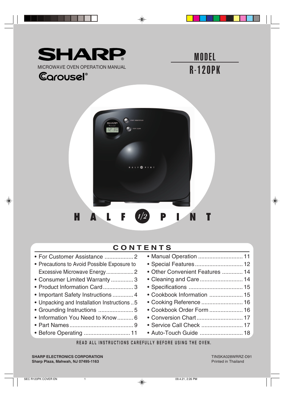 Sharp CAROUSEL R-120PK User Manual | 18 pages