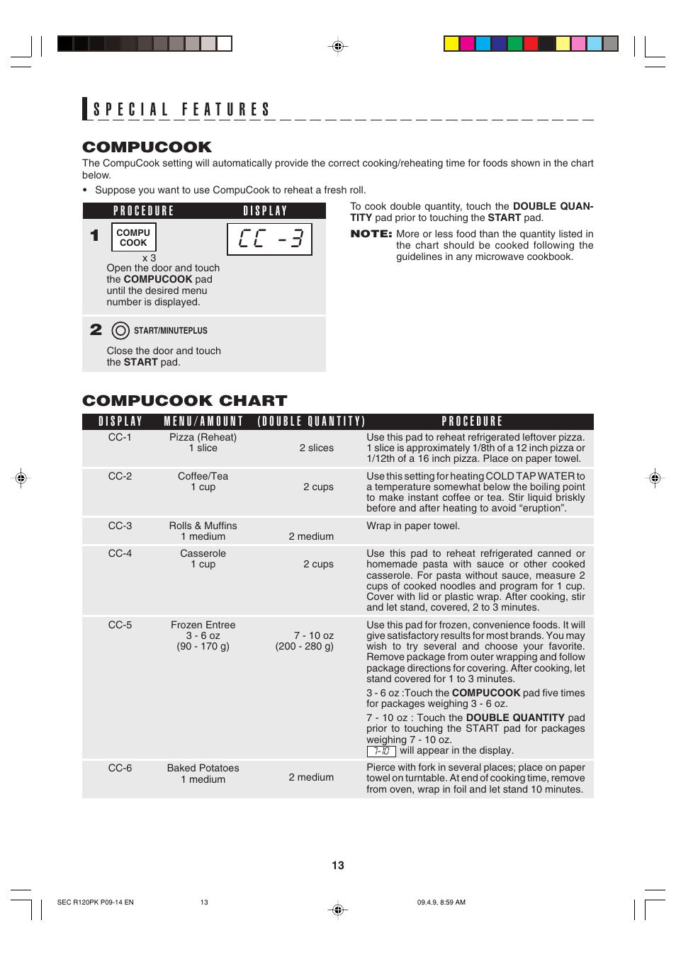 C c - 3, Compucook chart, Compucook | Sharp CAROUSEL R-120PK User Manual | Page 13 / 18