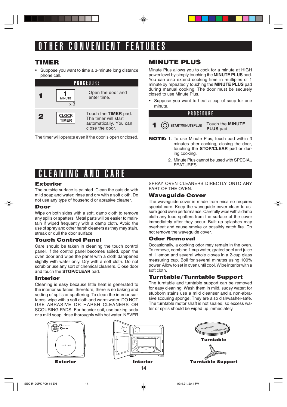 Timer, Minute plus | Sharp CAROUSEL R-120PK User Manual | Page 14 / 18