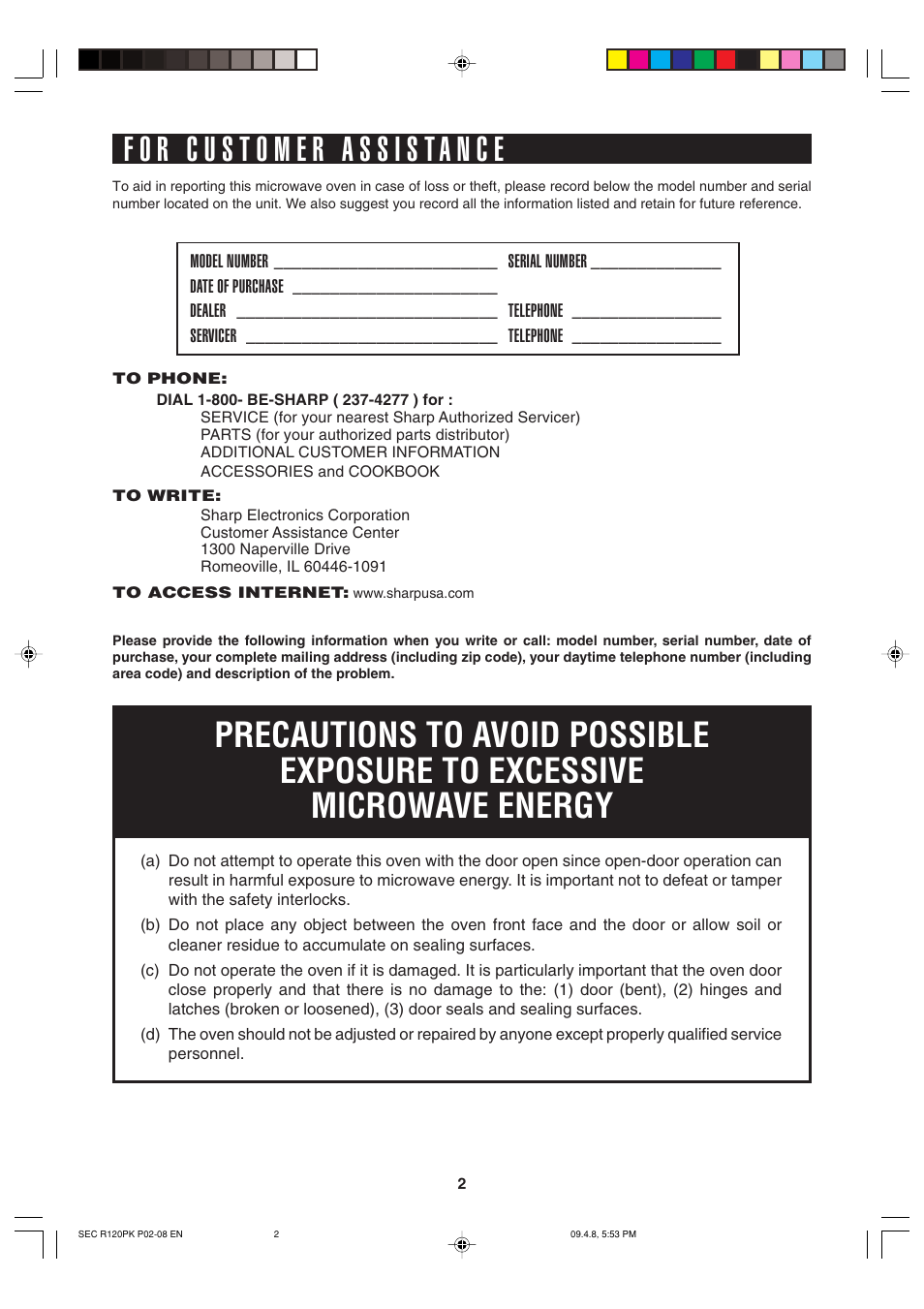 Sharp CAROUSEL R-120PK User Manual | Page 2 / 18