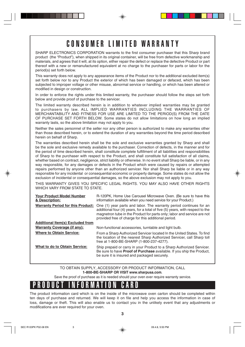 Sharp CAROUSEL R-120PK User Manual | Page 3 / 18