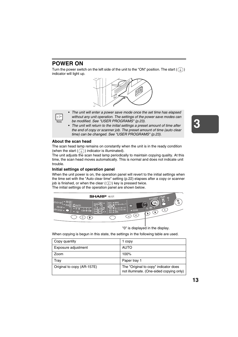 Power on | Sharp DIGITAL LASER COPIER/PRINTER AR-153E User Manual | Page 15 / 121