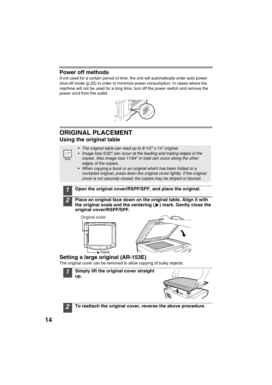Original placement | Sharp DIGITAL LASER COPIER/PRINTER AR-153E User Manual | Page 16 / 121