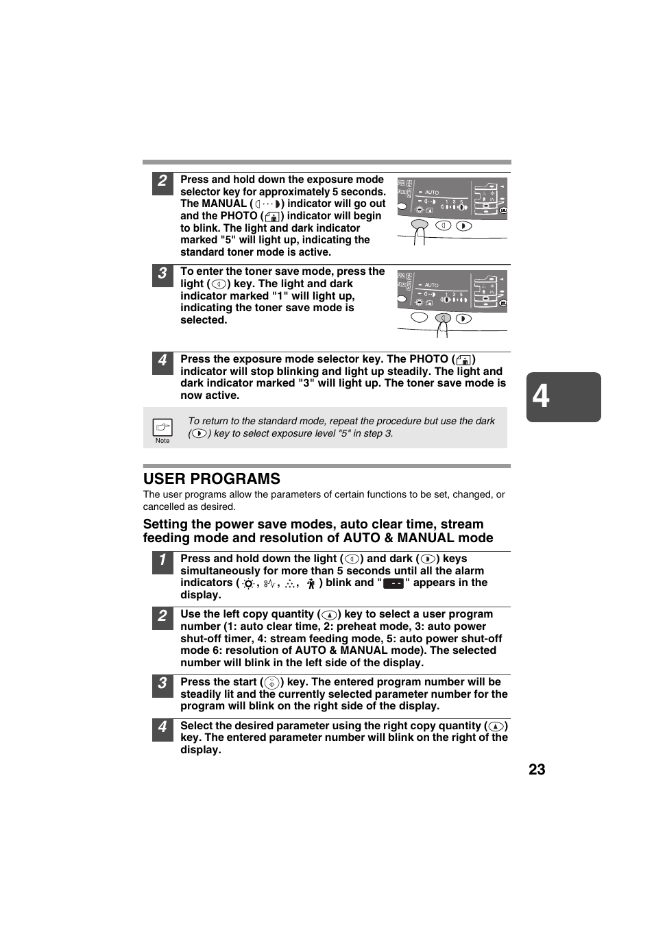 User programs | Sharp DIGITAL LASER COPIER/PRINTER AR-153E User Manual | Page 25 / 121