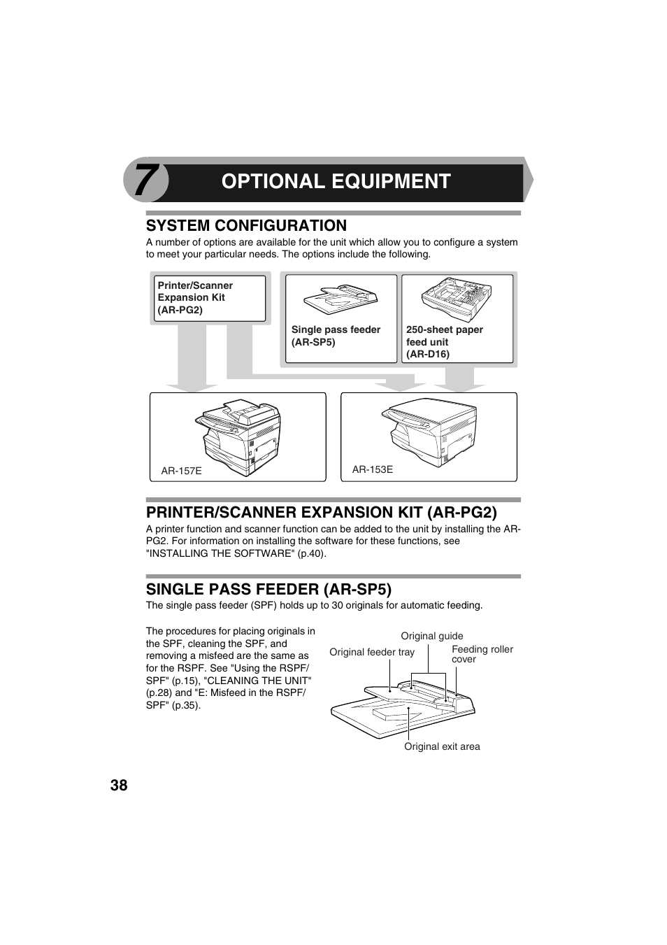 Optional equipment | Sharp DIGITAL LASER COPIER/PRINTER AR-153E User Manual | Page 40 / 121