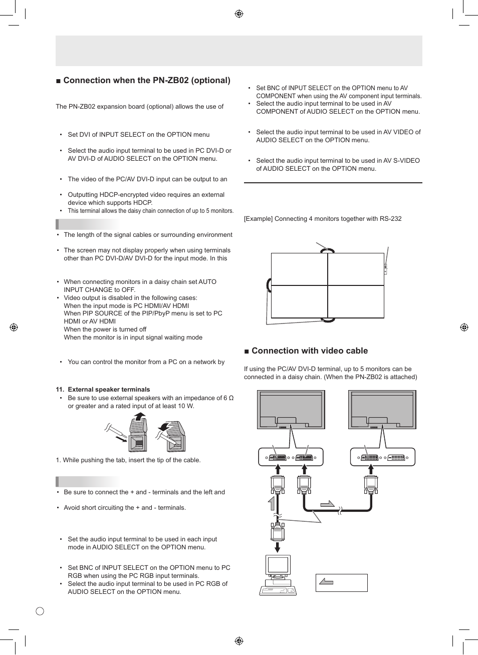 Multiple screen connection, Connection with video cable | Sharp TINSE1166MPZZ User Manual | Page 10 / 40