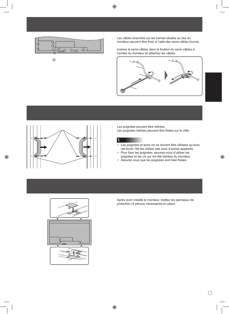 Suppression des poignées, Fixation des câbles ajout des protections de trou, Français | Sharp TINSE1166MPZZ User Manual | Page 25 / 40