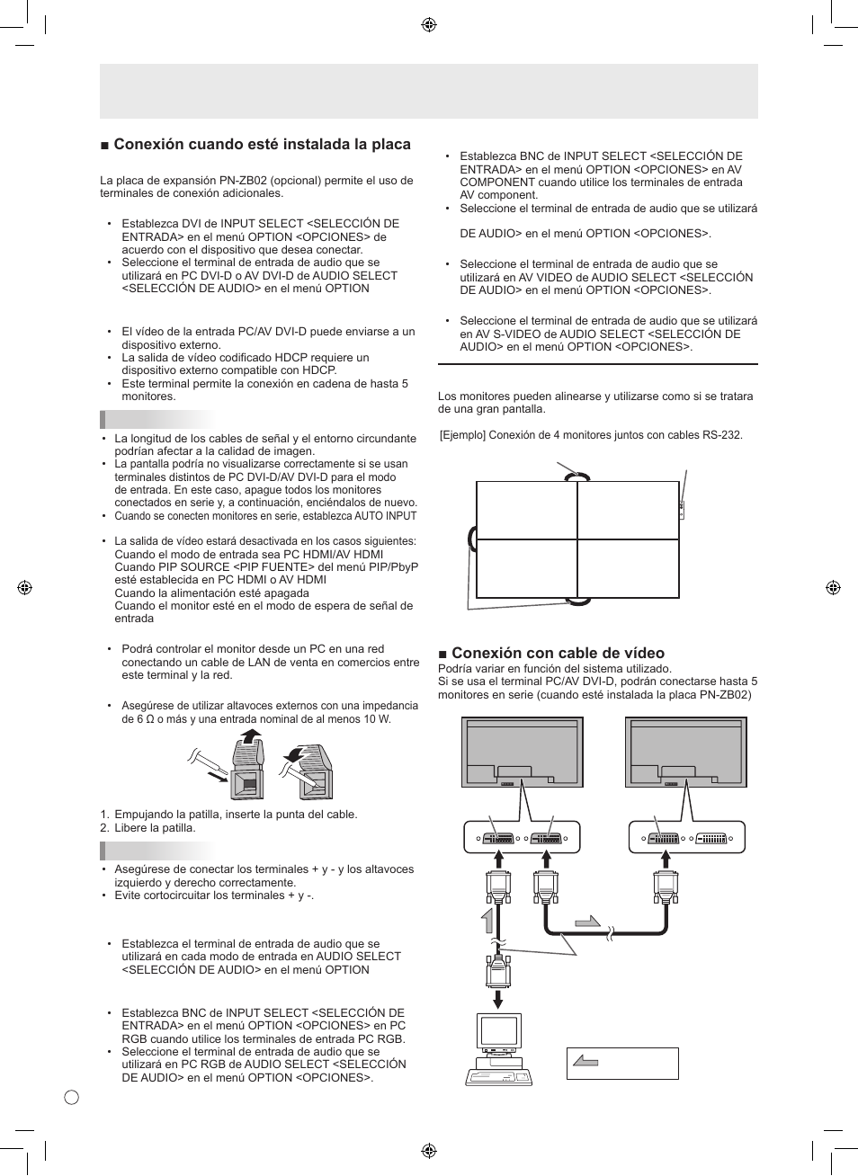 Conexión de múltiples pantallas, Conexión con cable de vídeo | Sharp TINSE1166MPZZ User Manual | Page 34 / 40