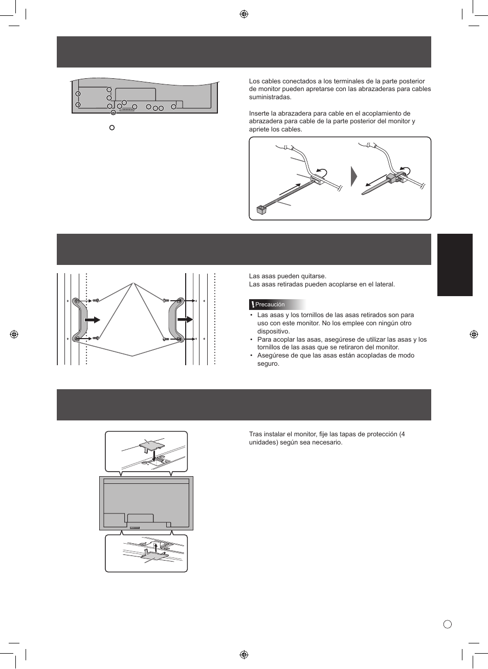 Retirada de las asas, Fijación de los cables, Fijación de las tapas de protección | Esp añol | Sharp TINSE1166MPZZ User Manual | Page 37 / 40