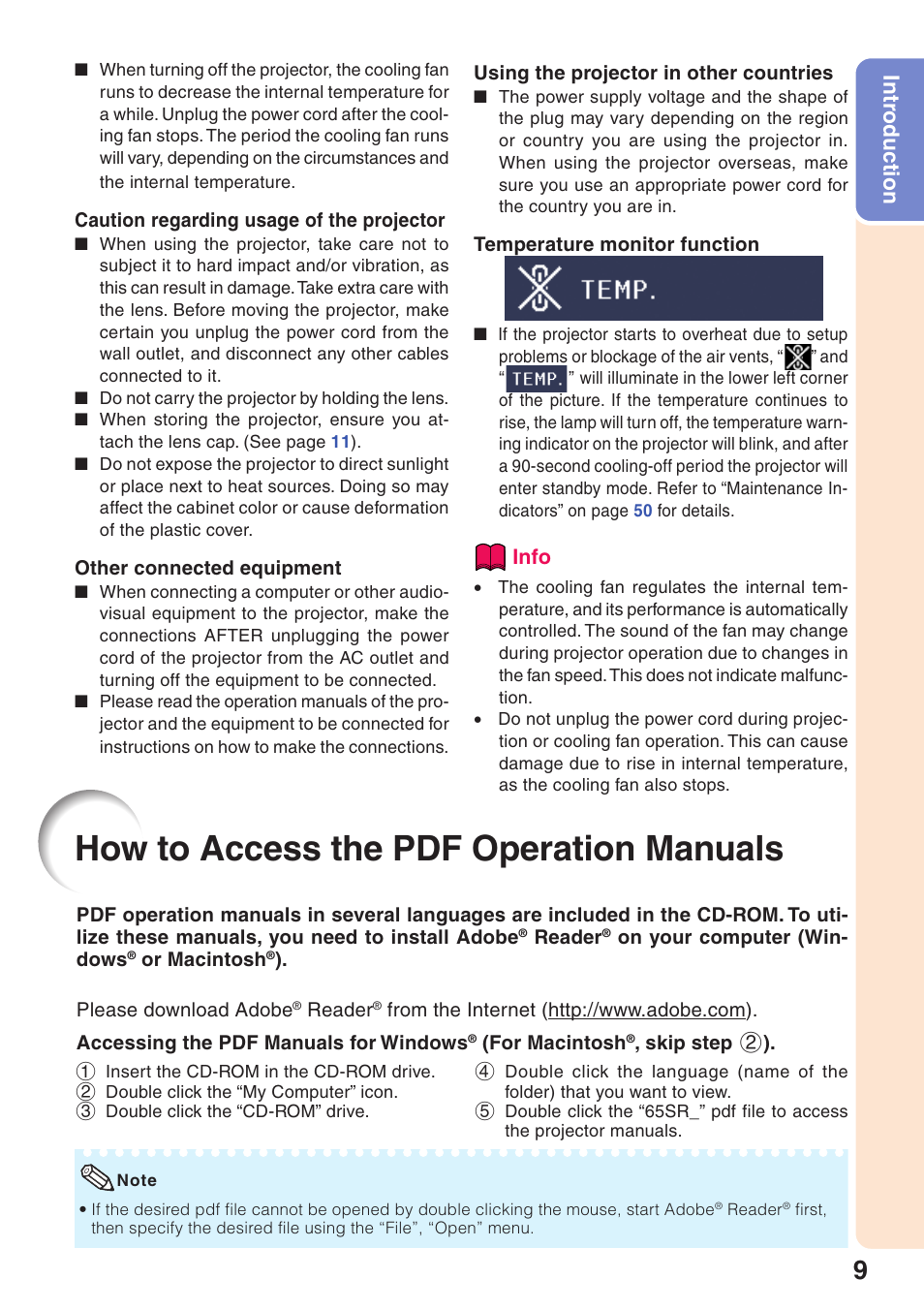 How to access the pdf operation manuals, How to access the pdf operation, Manuals | Intr oduction | Sharp XG-MB55X-L User Manual | Page 13 / 71