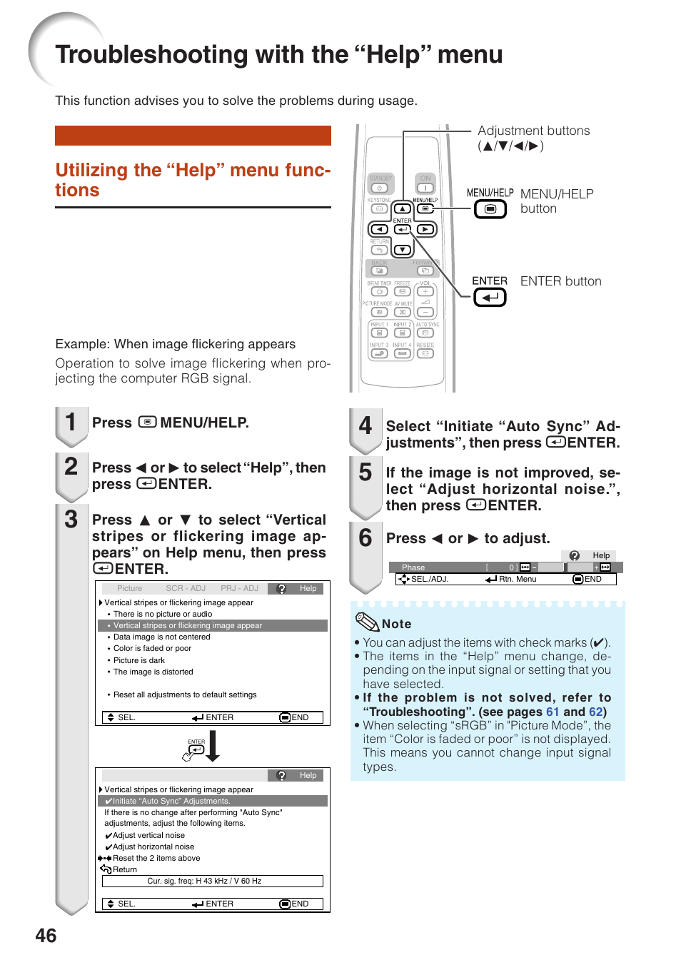 Troubleshooting with “help” menu, Utilizing “help” menu functions, Troubleshooting with the “help” menu | Utilizing the “help” menu functions, Utilizing the “help” menu func- tions | Sharp XG-MB55X-L User Manual | Page 50 / 71