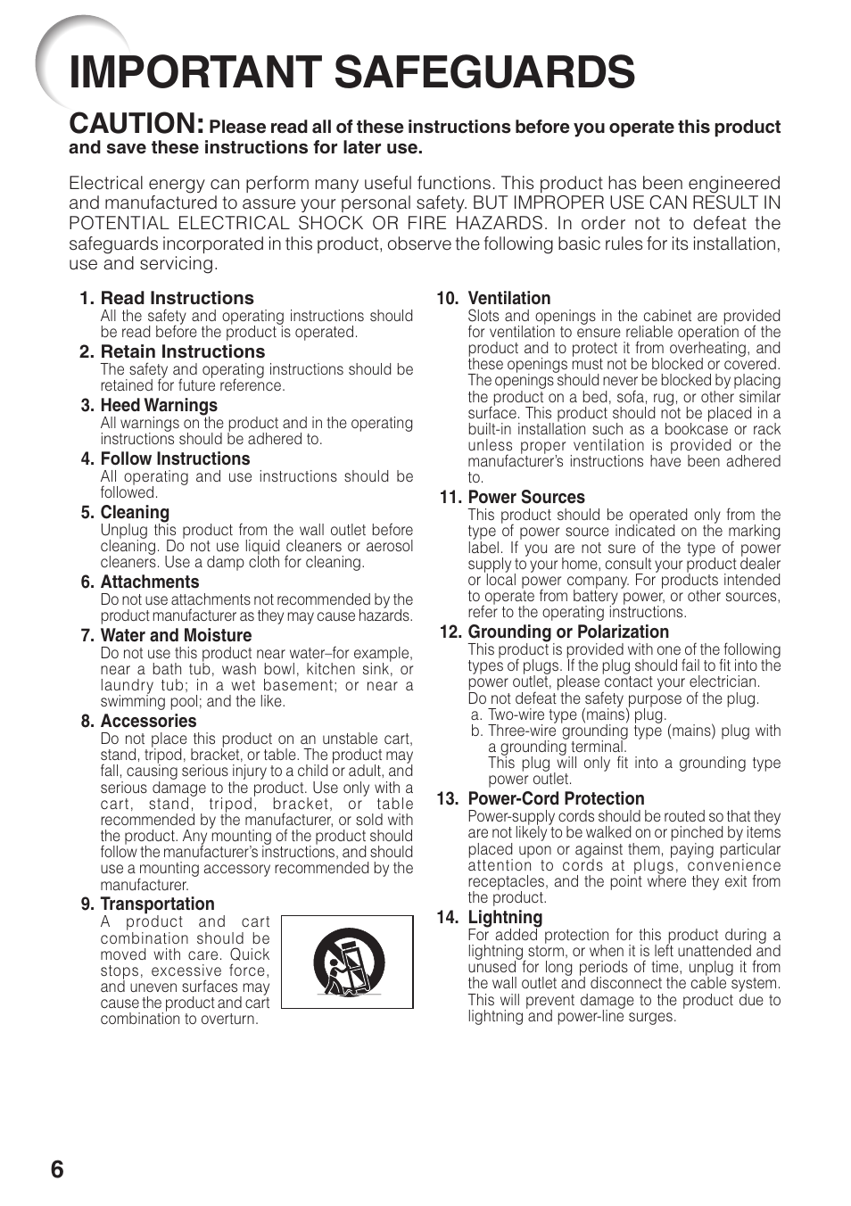 Important safeguards, Caution | Sharp XR-10S User Manual | Page 10 / 69