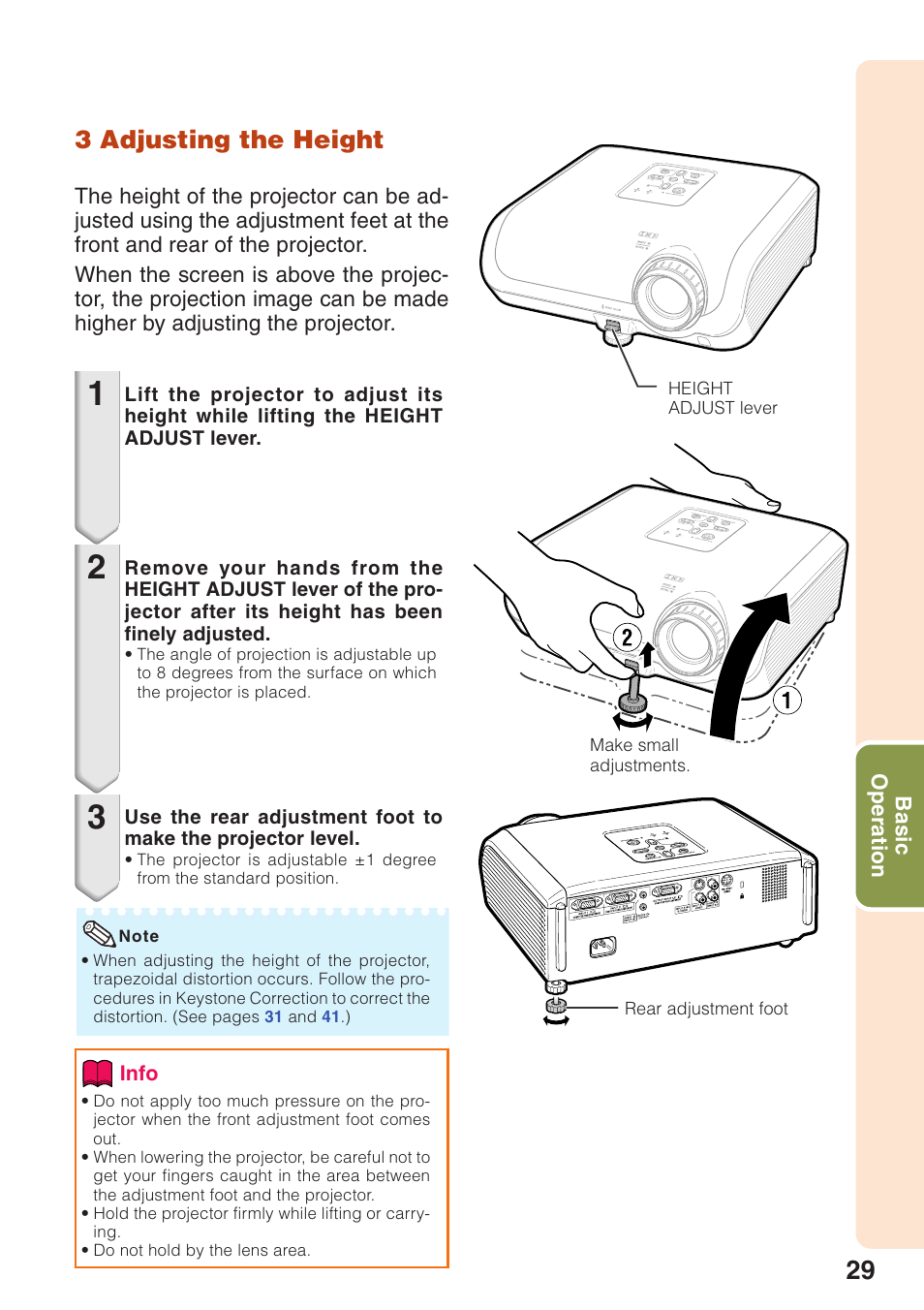 3 adjusting the height | Sharp XR-10S User Manual | Page 33 / 69