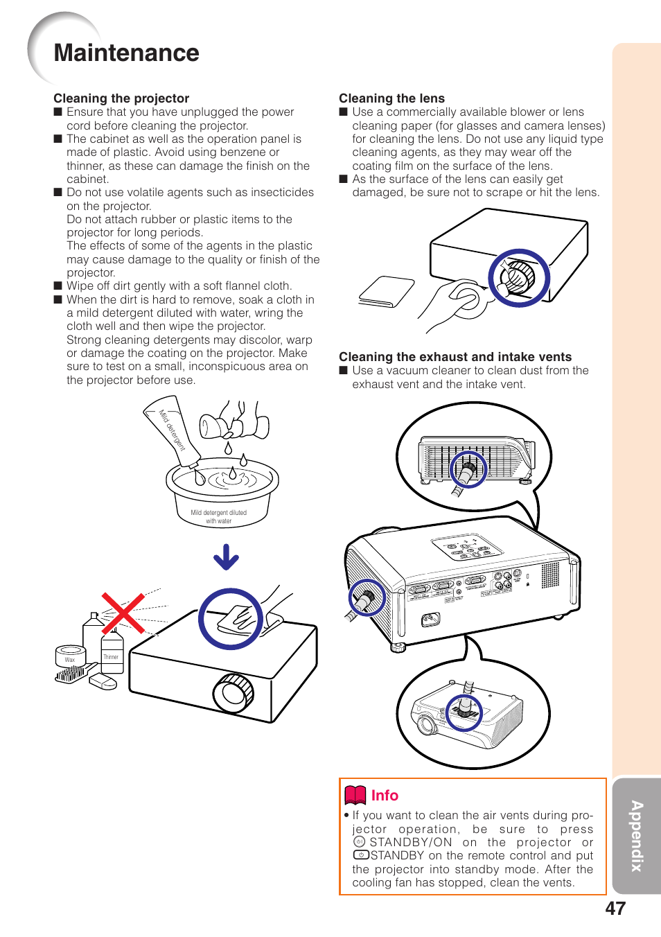 Appendix, Maintenance, P. 47 | Info | Sharp XR-10S User Manual | Page 51 / 69