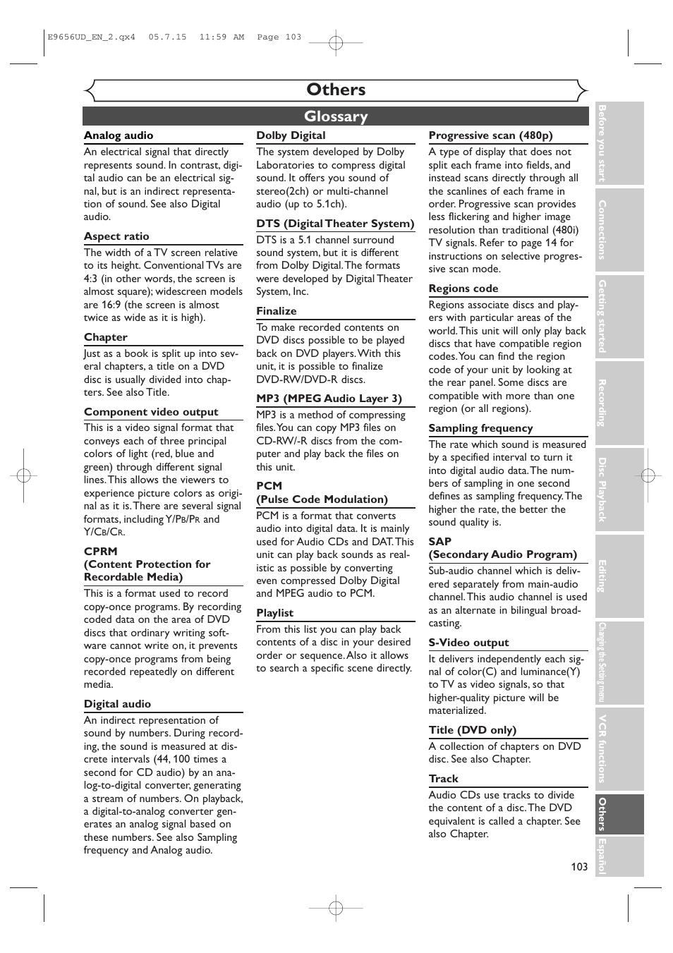 Others, Glossary | Sharp DV-RW550U User Manual | Page 103 / 112