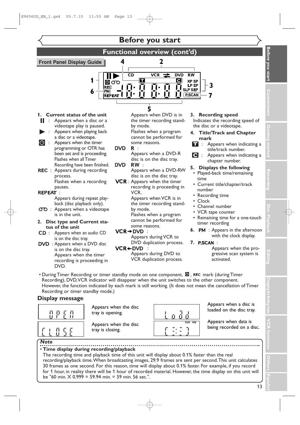 Before you start, Functional overview (cont’d) | Sharp DV-RW550U User Manual | Page 13 / 112