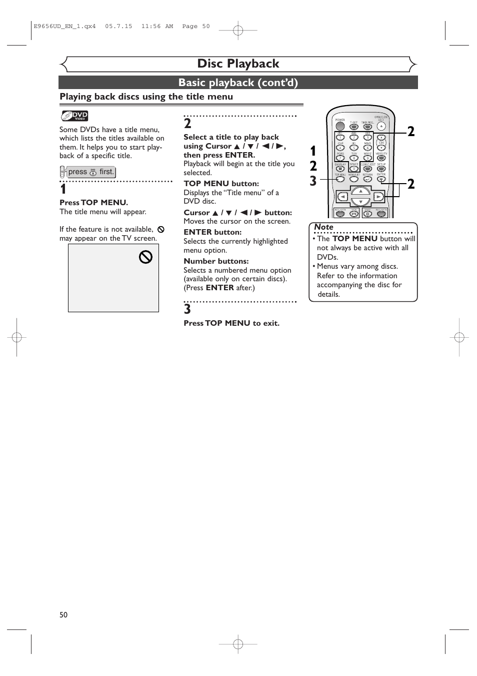 Disc playback | Sharp DV-RW550U User Manual | Page 50 / 112