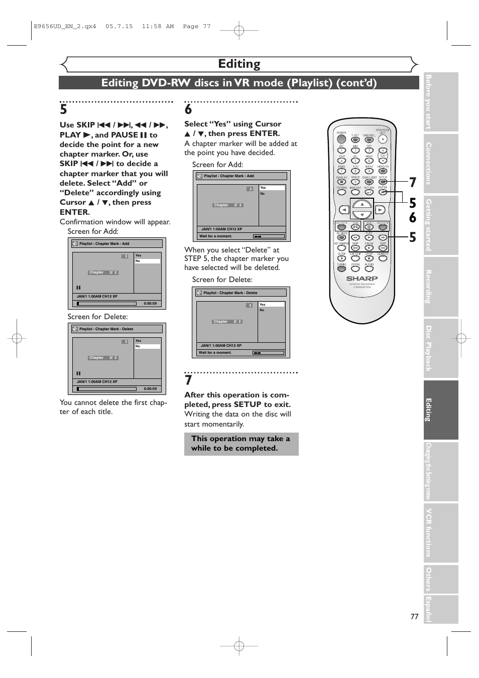 Editing | Sharp DV-RW550U User Manual | Page 77 / 112