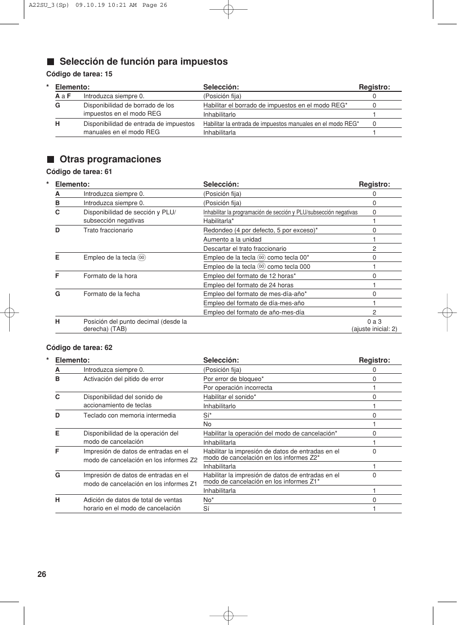 Selección de función para impuestos, Otras programaciones | Sharp TINSZ2601RCZZ User Manual | Page 104 / 120