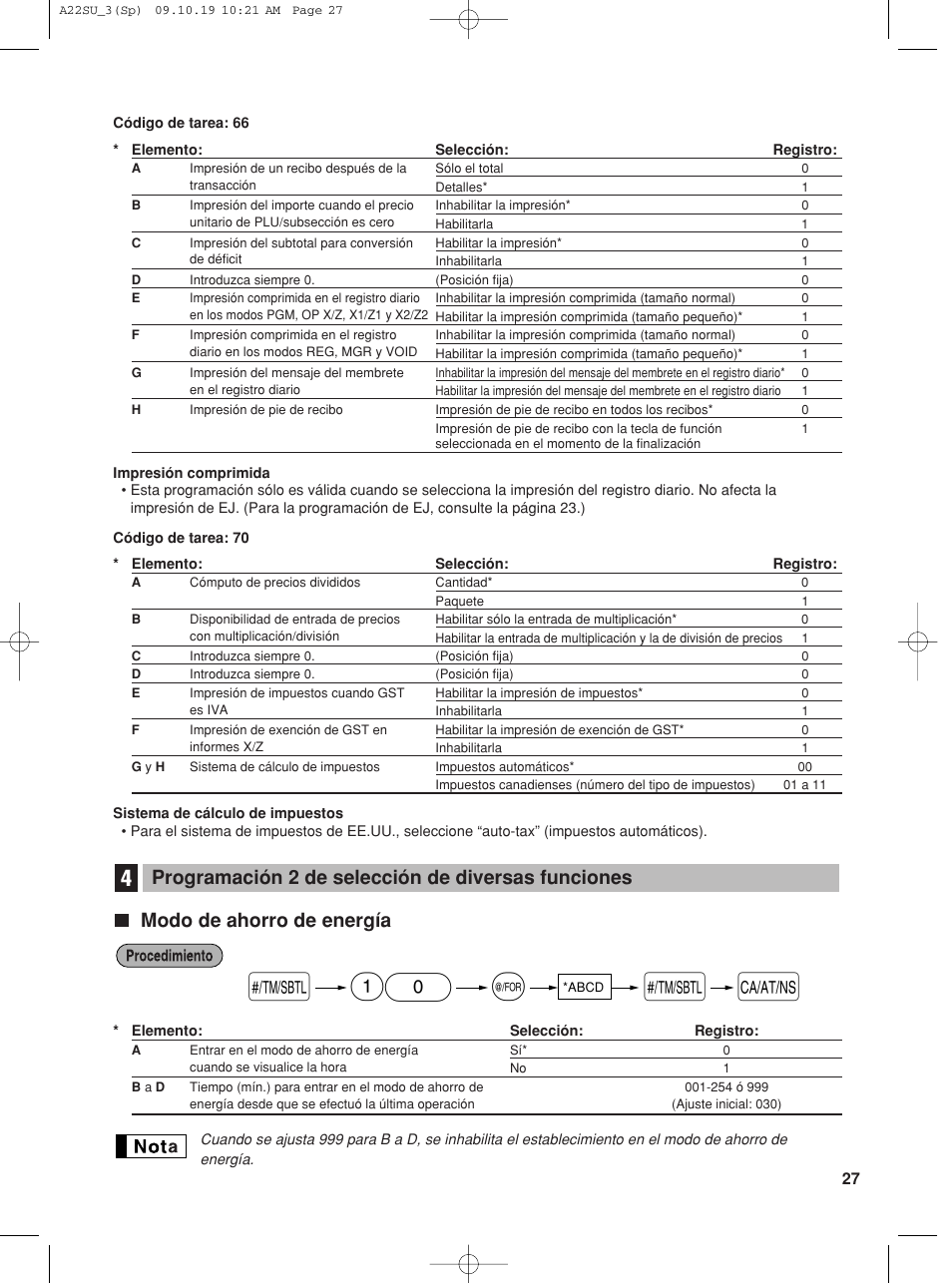 Modo de ahorro de energía, Programación 2 de selección de diversas funciones | Sharp TINSZ2601RCZZ User Manual | Page 105 / 120