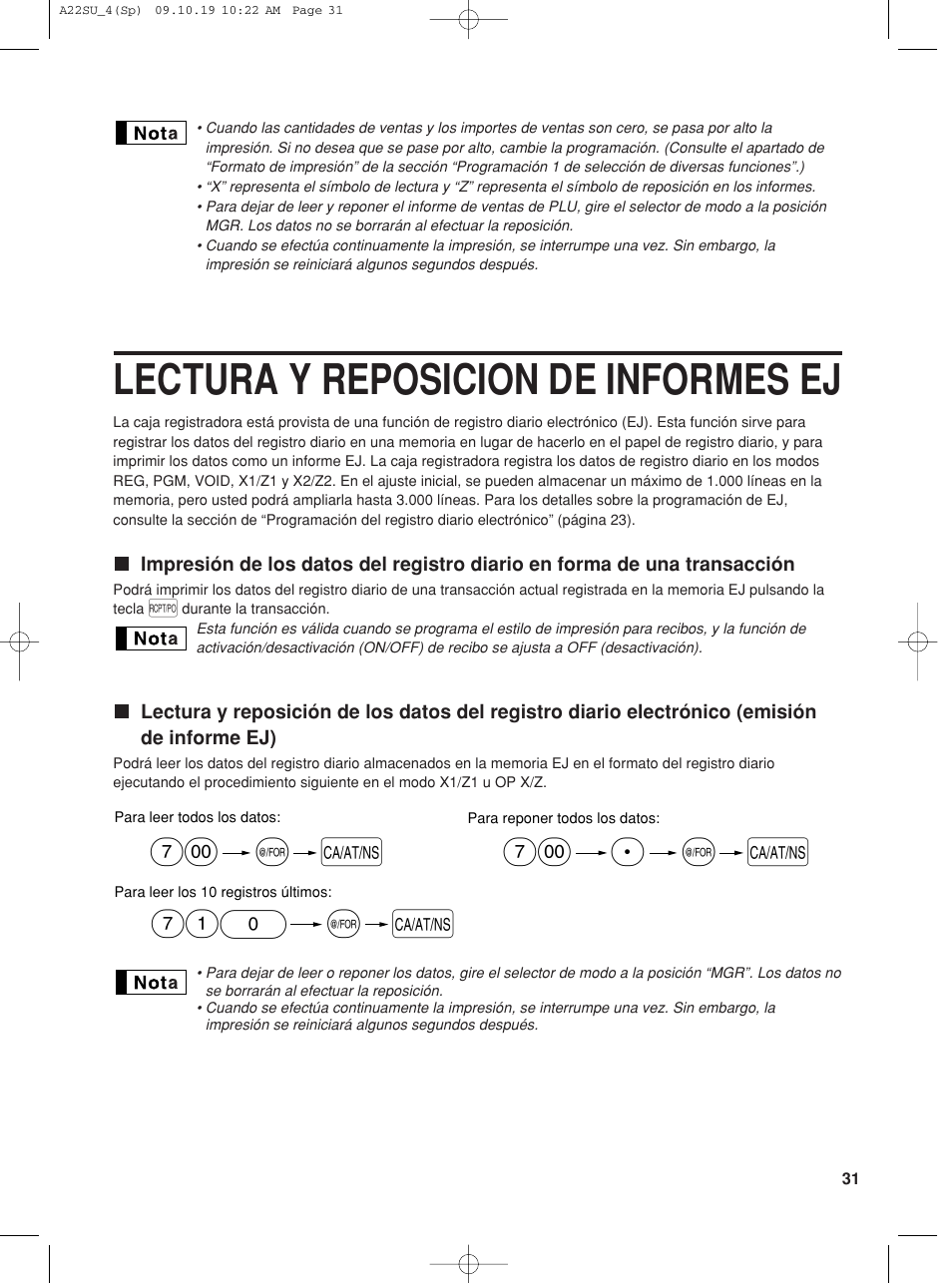 Lectura y reposicion de informes ej, A@ 7: p a @ 7: a | Sharp TINSZ2601RCZZ User Manual | Page 109 / 120