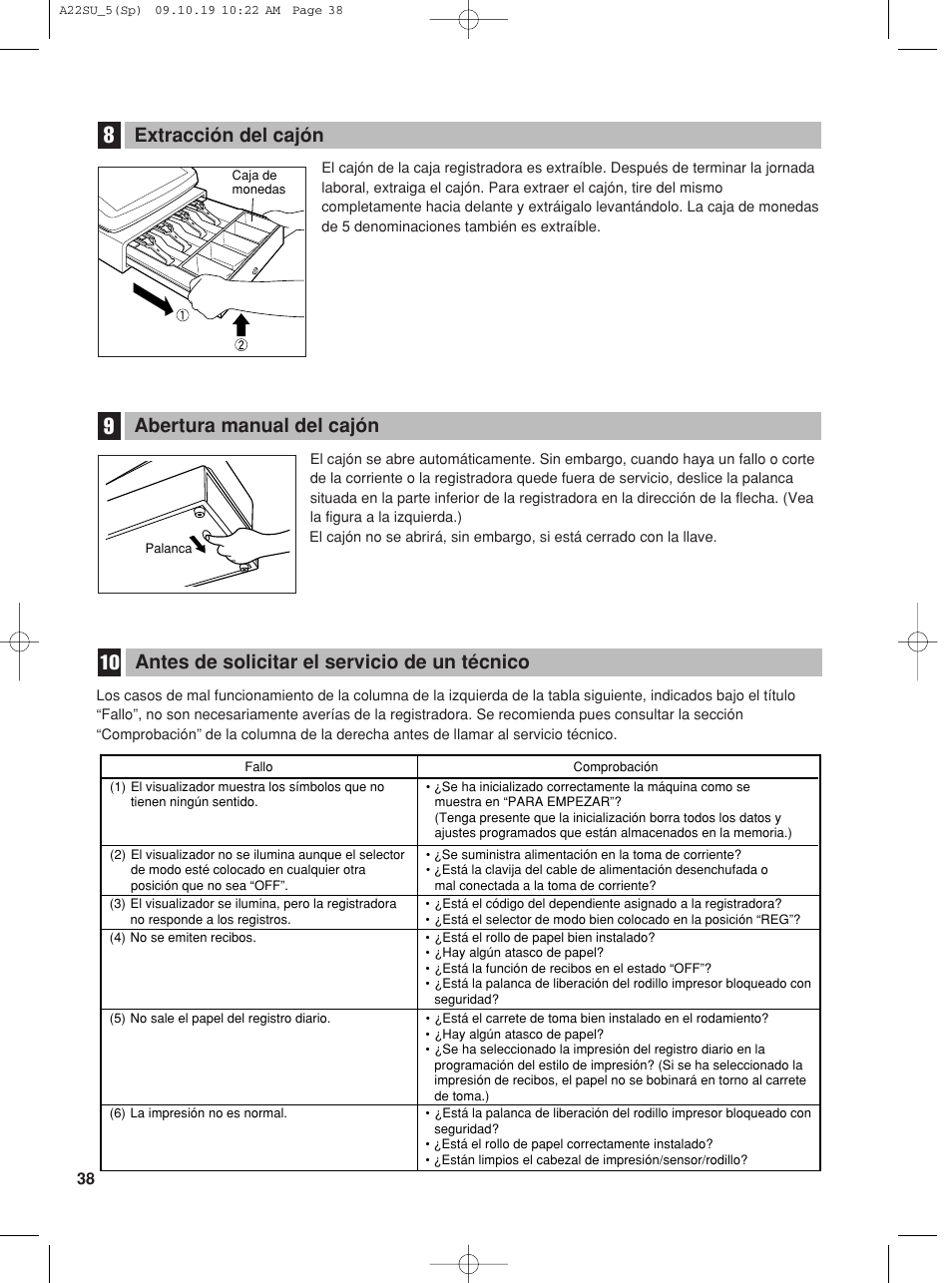 Abertura manual del cajón, Extracción del cajón, Antes de solicitar el servicio de un técnico | Sharp TINSZ2601RCZZ User Manual | Page 116 / 120