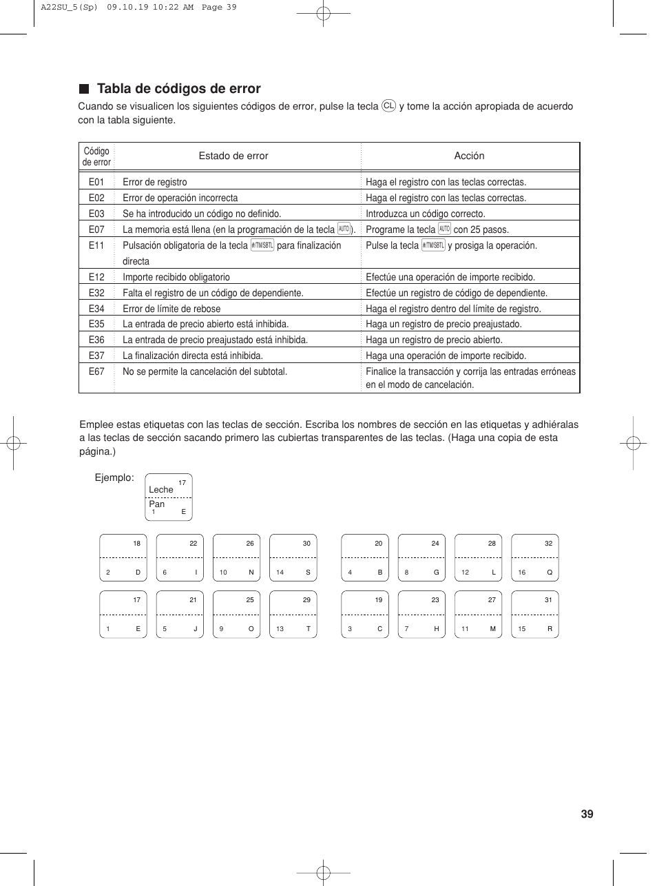 Tabla de códigos de error | Sharp TINSZ2601RCZZ User Manual | Page 117 / 120